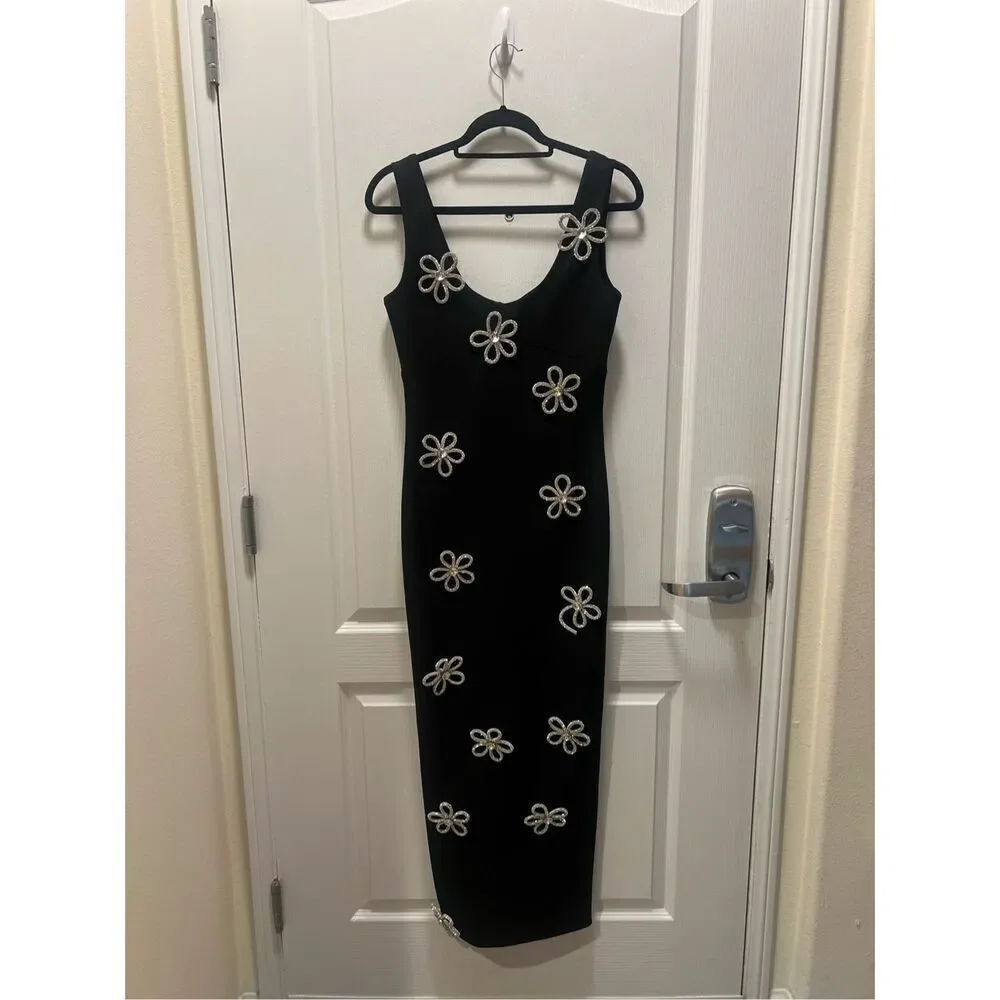 Elliatt Delia Diamante Fitted Bodycon Midi Dress cocktail parties events XXS NWT - Picture 4 of 5